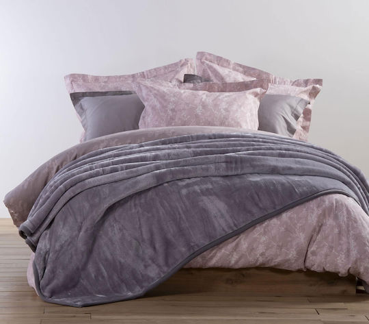 Nef-Nef Homeware Loft Κουβέρτα Βελουτέ Υπέρδιπλη 220x240εκ. Ecru