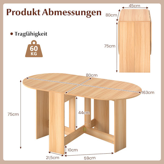 Foldable Outdoor Wooden Table Natural Wood 163x80x75cm