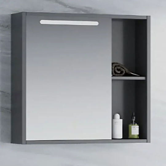 Martin Badezimmerspiegel LED aus Sperrholz mit Schrank 70x64cm Gray