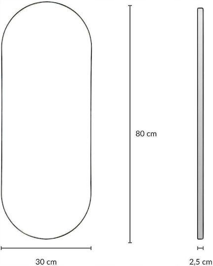 Edaxo Oval Wall Mirror with Black Metal Frame 80x30cm