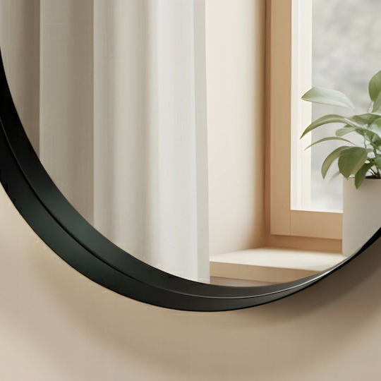 Edaxo Wall Mirror with Black Metallic Frame Diameter 50cm