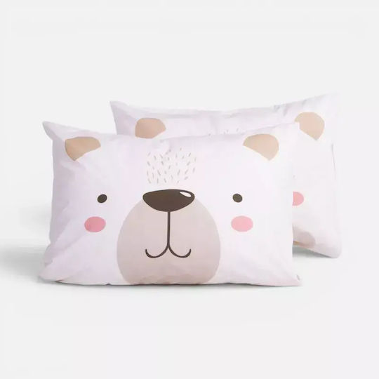 Nef-Nef Homeware Happy Bear Față de Pernă pentru Copii din 100% Bumbac 52x72cm Ecru