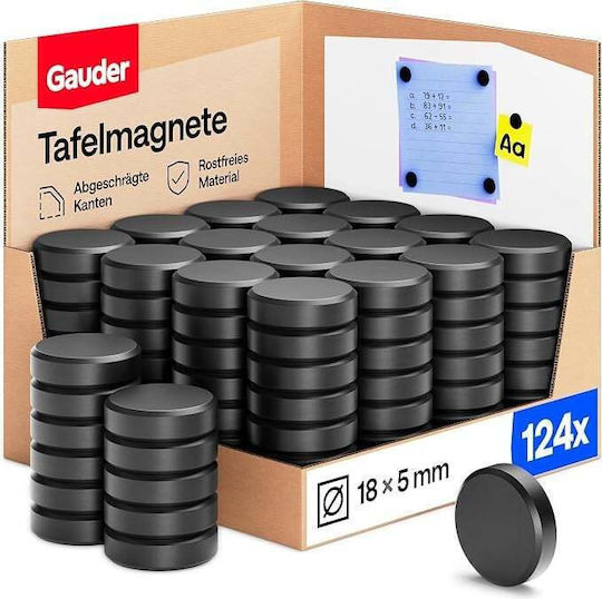 Set of 62 Strong Round Gauder Magnets Magnetic Surface Whiteboard Refrigerator 18 x 5 mm Black