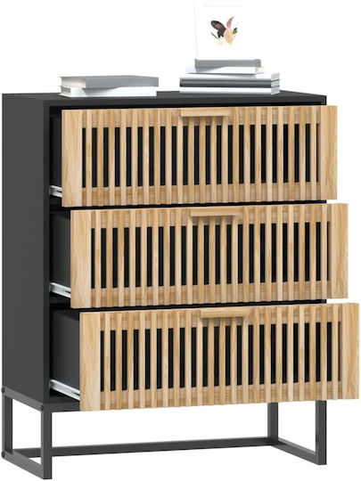 Wooden & Metallic Chest of Drawers with 3 Drawers 60x30x75cm