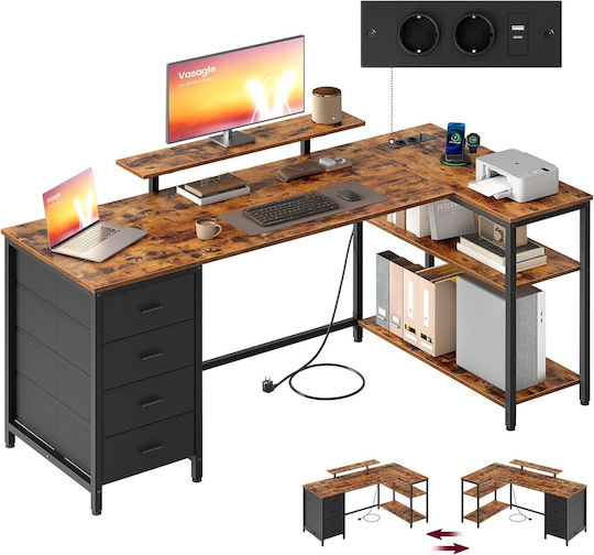 Γωνιακό Γραφείο Υπολογιστή με USB θύρες 160x80x90εκ. Καφέ