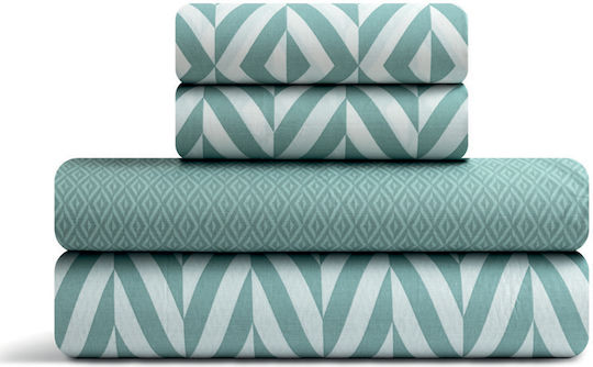 Lino Home Module Cearceafuri De Pat Single 3 Bucăți 100x200+35cm Cu Hugger Din Cauciuc Ikat Mentă Lino Home Module Cearceafuri De Pat Single 3 Bucăți 100x200+35cm Cu Hugger Din Cauciuc Ikat Mentă