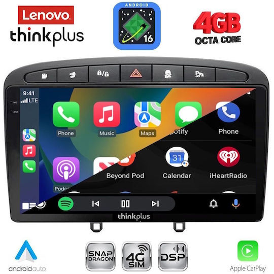 Lenovo Автомобилна Аудио Система за Peugeot 308 / RCZ 2007-2012 (Bluetooth/USB/Вграден Wi-Fi/GPS/Apple CarPlay/Android Auto) с Touch Screen 9"