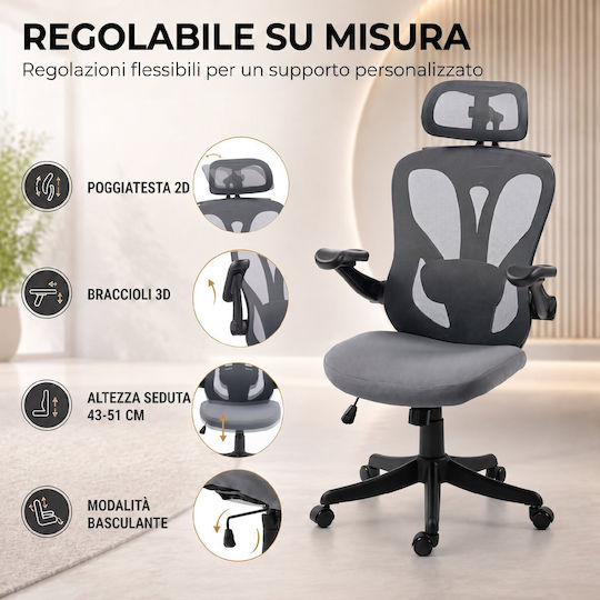 HomCom Scaun de Birou cu Brațe Reglabile Gri Închis