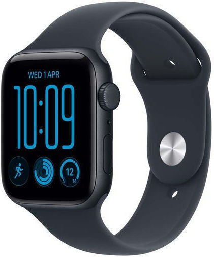 Apple Watch SE 3 Aluminiu 44mm Waterproof cu Monitorizare Ritm Cardiac (Carcasă Aluminiu Midnight cu Curea Sport Albastru Navy - S/M)