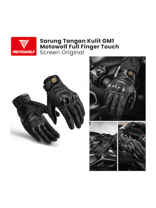 Motowolf GM-1 Καλοκαιρινά Ανδρικά Γάντια Μηχανής Δερμάτινα Μαύρα