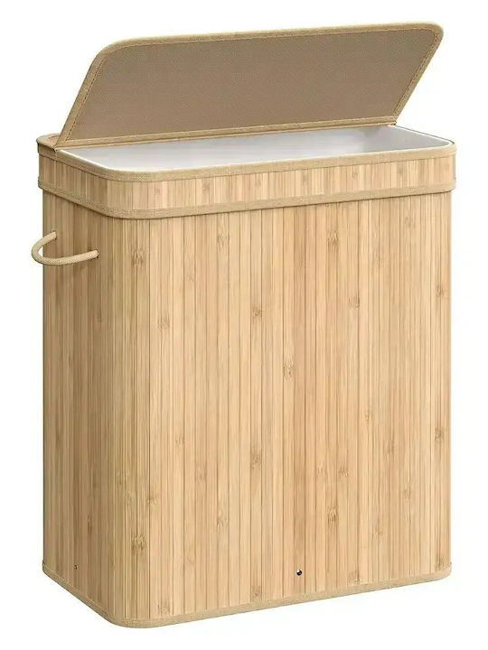 Songmics Кошница за пране Bamboo 100lt с Капак 55x34x61cm Бежова Songmics Кошница за пране Bamboo 100lt с Капак 55x34x61cm Бежова