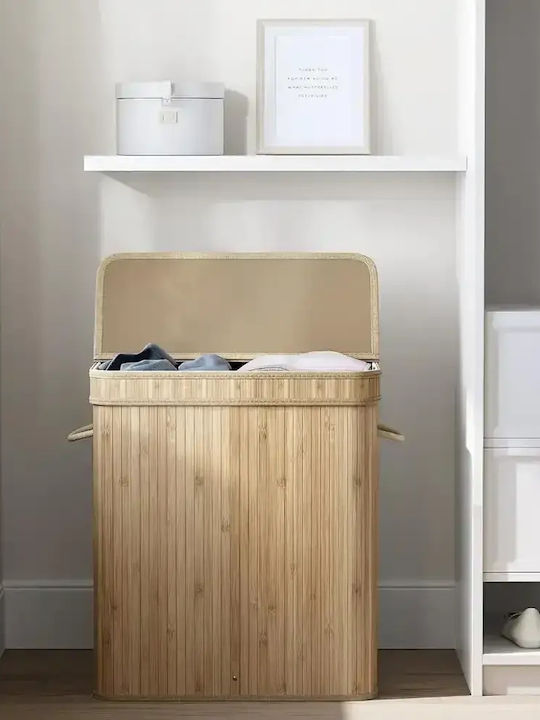 Songmics Coș de rufe Bamboo 100lt cu capac 55x34x61cm Bej