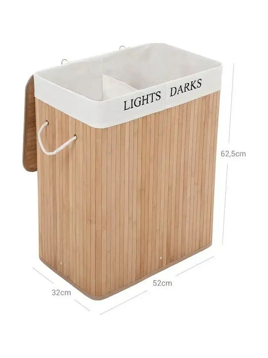 Songmics Coș de rufe Bambus 100lt cu capac 52x32x62.5cm Bej