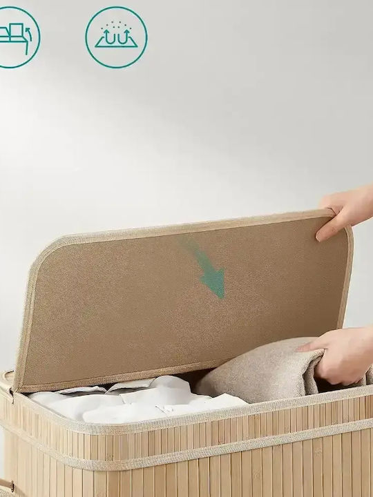 Songmics Coș de rufe Bamboo 100lt cu capac 55x34x61cm Bej