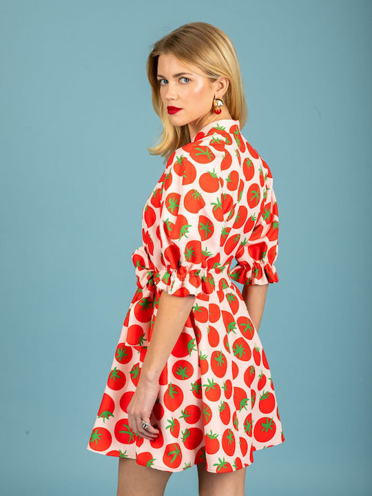 Summer Mini Shirt Dress Red