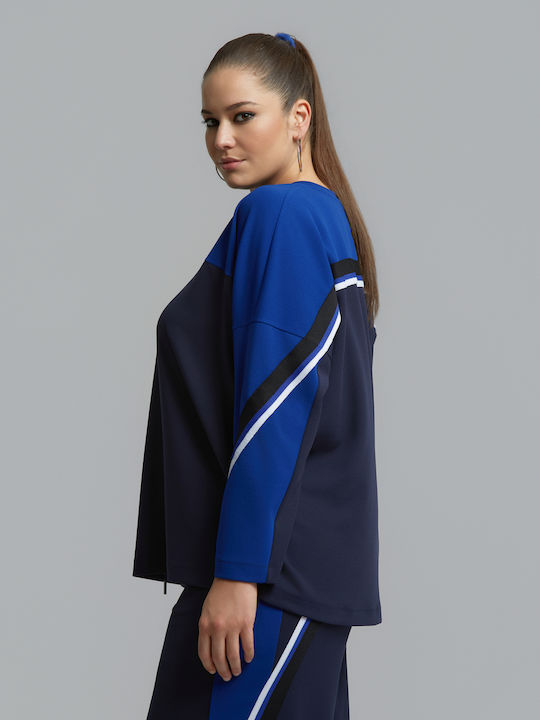 Bluza Damă Mânecă Lungă cu Decolteu în V Model Cu Dungi Albastru