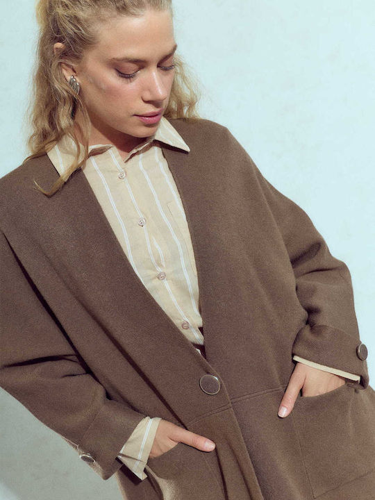 Celestino Cardigan Pentru Femei Lung Oversized Loose Fit Maro