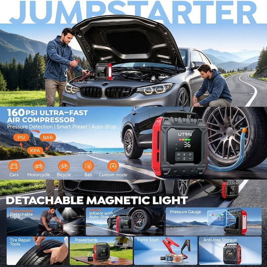 Utrai JS-50 Professional Portable Car Battery Starter 8000A with Power Bank / USB / Pump / Flashlight JS-50