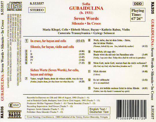 Gubaidulina* Maria Kliegel Elsbeth Moser Kathrin Rabus Camerata Transsylvanica György Selmeczi Seven Words Silenzio In Croce Cd