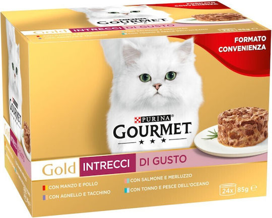 Gourmet Gold Wet Cat Food with Meat Chicken Salmon and Cod 24x85gr
