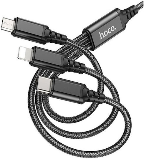 Hoco X76 USB към Type-C / Lightning / micro USB Кабел Черен 1m 15442