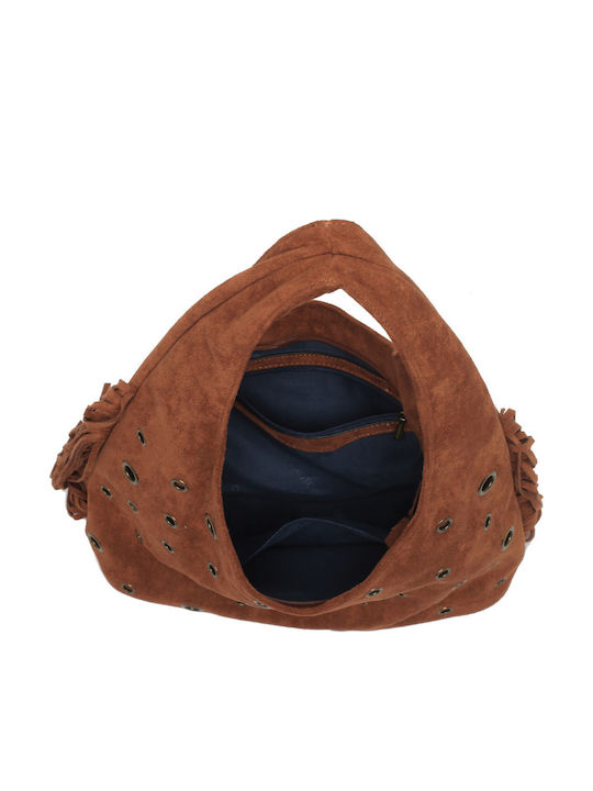Set Women’s Hobo Bag in Suede with Camel Fringes