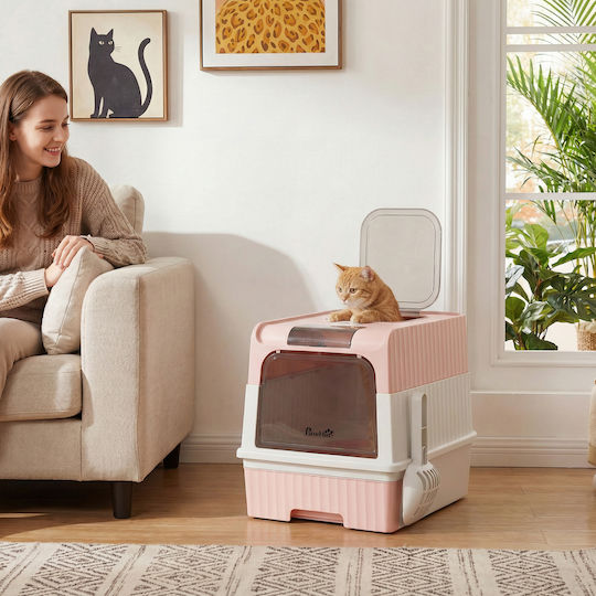 Pawhut Closed Cat Toilet with Filter Pink W48 x D35 x H36cm