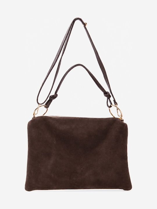 Dunkelbraune Damen-Handtasche Aus Stoff Und Wildleder