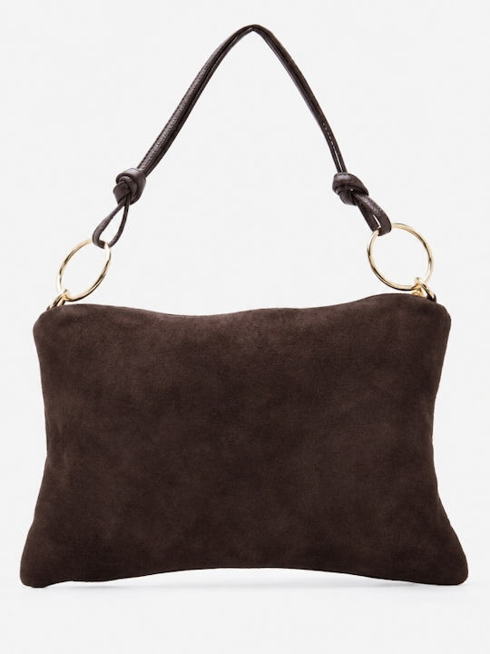 Dunkelbraune Damen-Handtasche Aus Stoff Und Wildleder