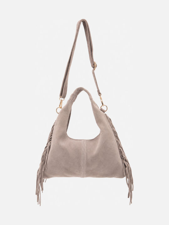 Fabric Women's Shoulder Bag Suede With Beige Fringes