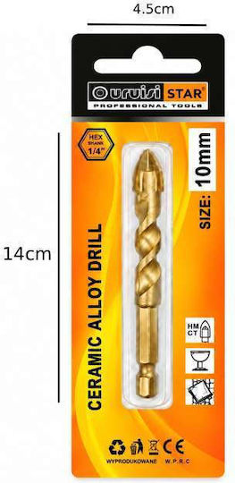 Uruisi Star Drill with Hexagon Shank for Glass Tiles Metal and Masonry 10mm 45x160mm