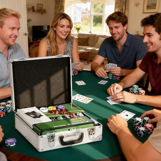 Sportnow Set of 500 Poker Chips 11.5gr in Suitcase with 5 Decks and Felt