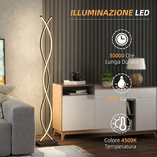 HomCom LED Floor Lamp with Natural White Light 1960lm Black
