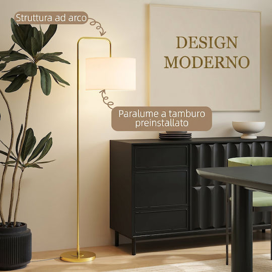 HomCom Floor Lamp H163.5cm with E27 Lamp Bulb Base Gold