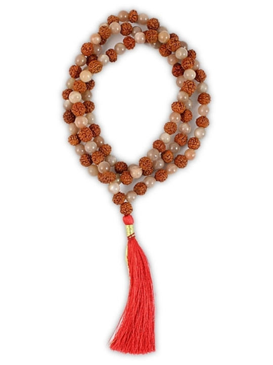 Mala 108 Perlen Mondstein Samen Rudraksha Quaste