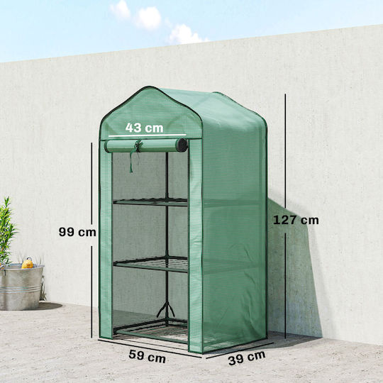 Outsunny 84H-069V01GN Greenhouse with Metallic Frame and Shelves 0.59x0.39x1.27m