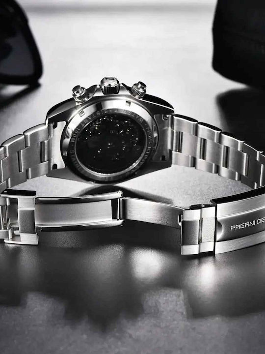 Pagani Design Ceas Bărbătesc 40mm Cronograf Automat cu Brățară din Oțel Silver/black