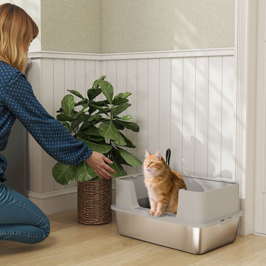 Pawhut XL Cat Litter Box Grey W31 x D31cm