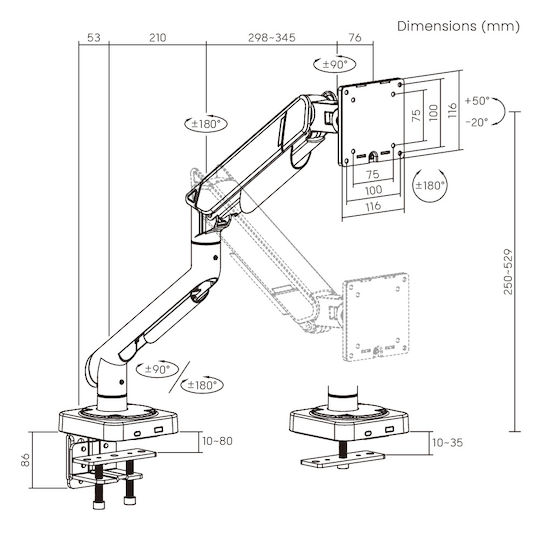 Brateck Бюро стойка за монитор до 49" с рамо (LDT111-C012)