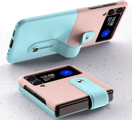 Skin Contrast Wristband Folding Hard Case Support Ice Blue and Dark Blue Samsung Galaxy Z Flip3