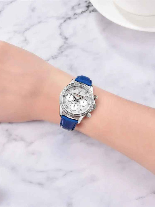 Pagani Design Ceas Dama 36mm Cronograf Baterie Cu Curea Din Piele Albastră
