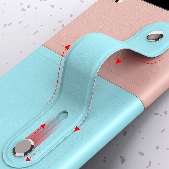 Skin Contrast Wristband Folding Hard Case Stand Sky Blue + Light Purple Samsung Galaxy Z Flip3