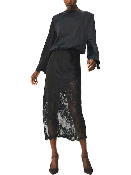 Women's Satin Blouse with Black Lace