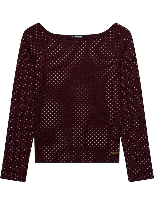 Дамска блуза С паднали рамене На точки Port Red Polka Dot