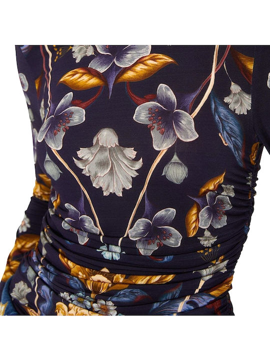Women's Long Sleeve Floral Brown-Blue-Burgundy Blouse