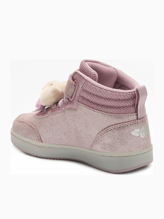 Cipria Kids Sneakers with Hoop & Loop Closure and Pink Lights