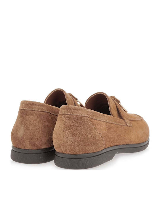 Leather Women's Loafers In Tabac Brown Color