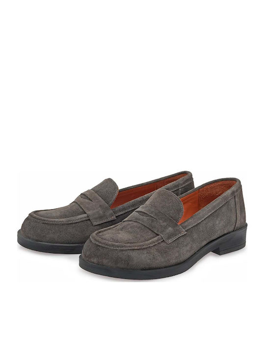 Damen Mokassins Aus Leder in Grau Farbe