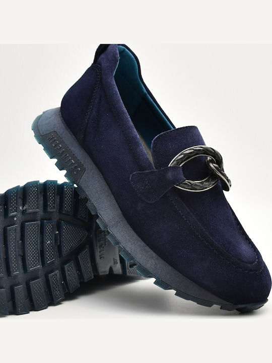 Damen Mokassins Aus Leder In Blau Farbe