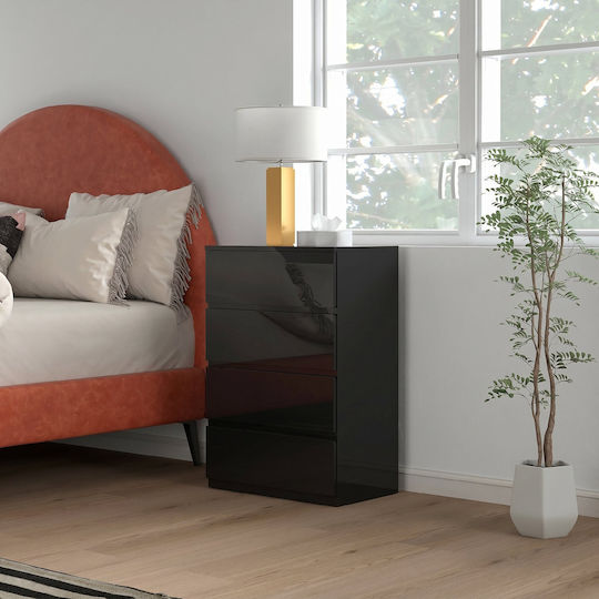Chest of Drawers Wooden with 4 Drawers Black 55x34x80cm